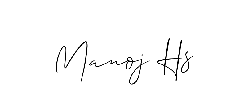 The best way (Allison_Script) to make a short signature is to pick only two or three words in your name. The name Manoj Hs include a total of six letters. For converting this name. Manoj Hs signature style 2 images and pictures png