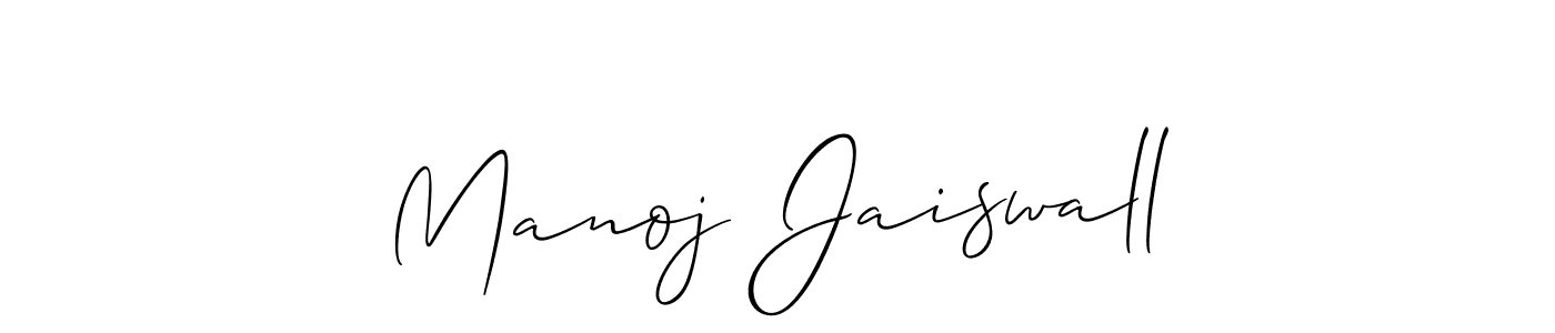 How to make Manoj Jaiswall name signature. Use Allison_Script style for creating short signs online. This is the latest handwritten sign. Manoj Jaiswall signature style 2 images and pictures png