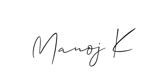 Design your own signature with our free online signature maker. With this signature software, you can create a handwritten (Allison_Script) signature for name Manoj K. Manoj K signature style 2 images and pictures png