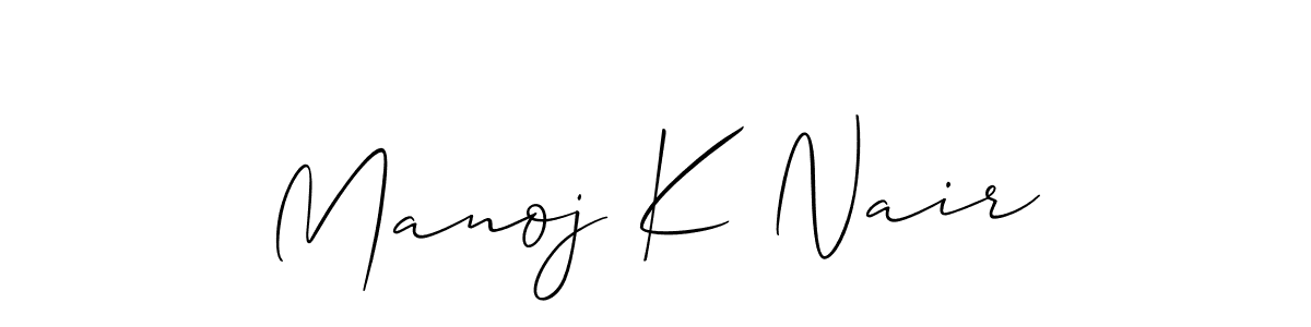 Use a signature maker to create a handwritten signature online. With this signature software, you can design (Allison_Script) your own signature for name Manoj K Nair. Manoj K Nair signature style 2 images and pictures png