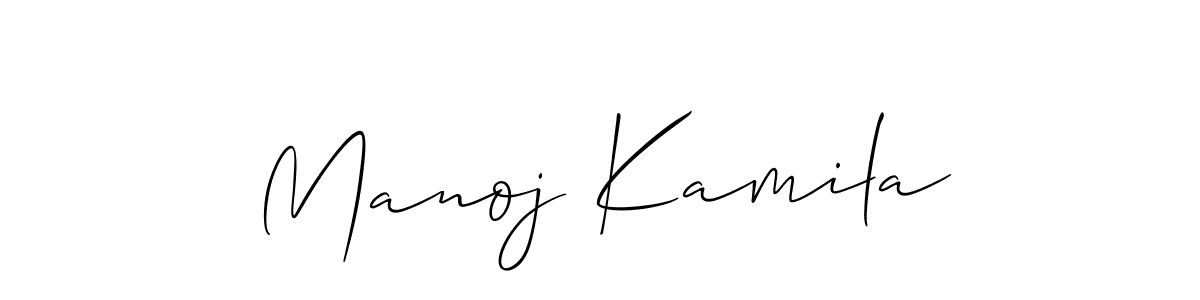 The best way (Allison_Script) to make a short signature is to pick only two or three words in your name. The name Manoj Kamila include a total of six letters. For converting this name. Manoj Kamila signature style 2 images and pictures png