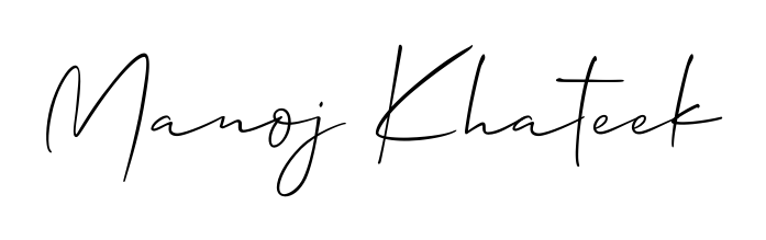 The Allison_Script handwriting style adds charm and authenticity to name Manoj Khateek. A wonderful choice for personal thank-you notes. Manoj Khateek signature style 2 images and pictures png