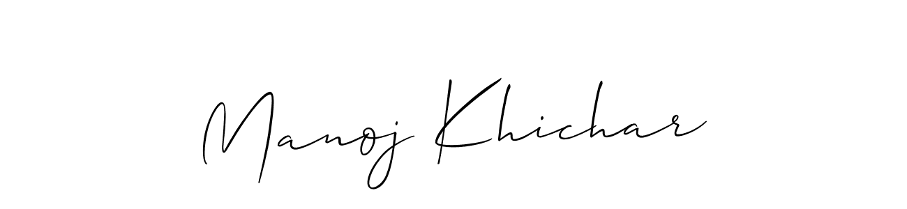 if you are searching for the best signature style for your name Manoj Khichar. so please give up your signature search. here we have designed multiple signature styles  using Allison_Script. Manoj Khichar signature style 2 images and pictures png