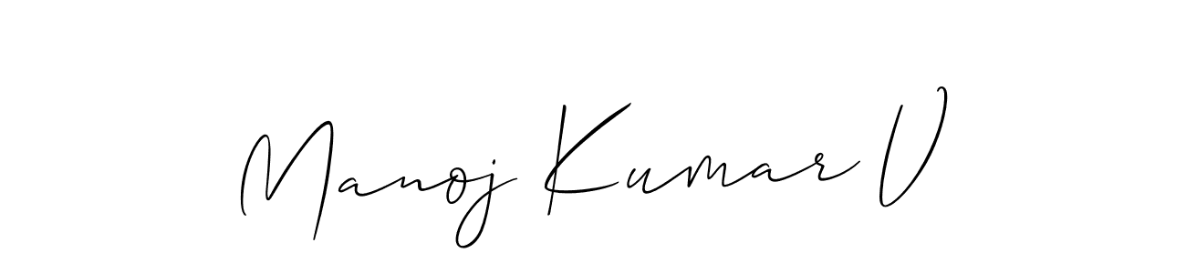 Also we have Manoj Kumar V name is the best signature style. Create professional handwritten signature collection using Allison_Script autograph style. Manoj Kumar V signature style 2 images and pictures png