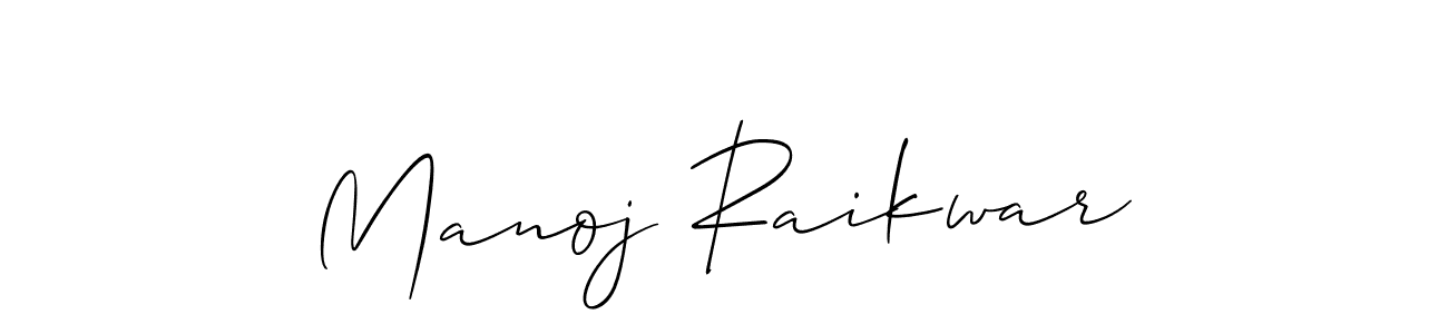 How to make Manoj Raikwar name signature. Use Allison_Script style for creating short signs online. This is the latest handwritten sign. Manoj Raikwar signature style 2 images and pictures png