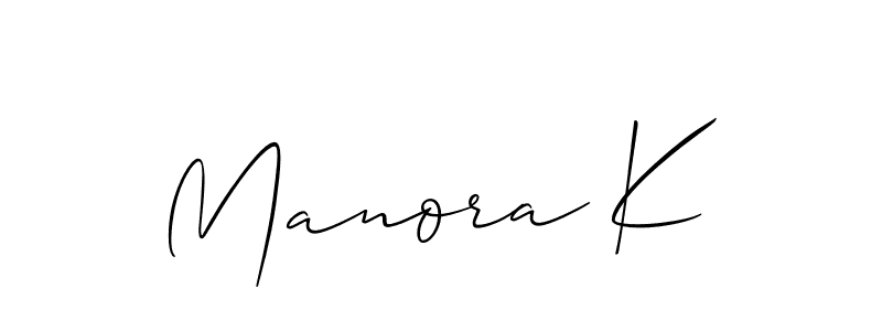 It looks lik you need a new signature style for name Manora K. Design unique handwritten (Allison_Script) signature with our free signature maker in just a few clicks. Manora K signature style 2 images and pictures png