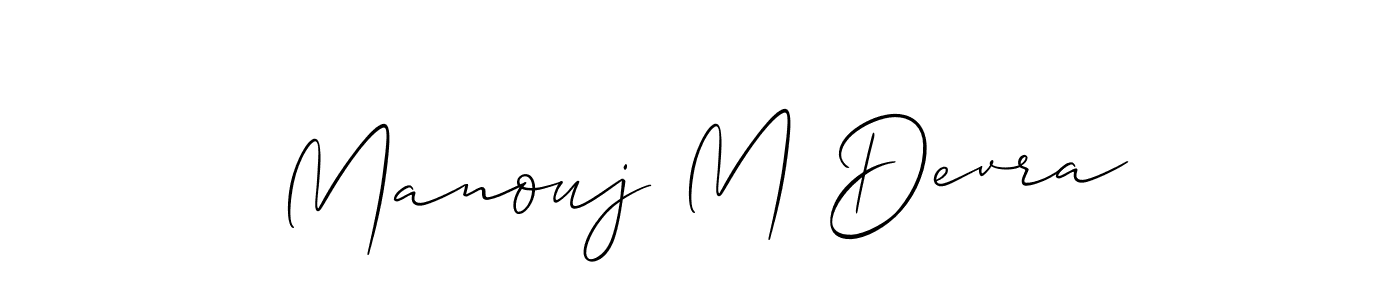 Make a short Manouj M Devra signature style. Manage your documents anywhere anytime using Allison_Script. Create and add eSignatures, submit forms, share and send files easily. Manouj M Devra signature style 2 images and pictures png