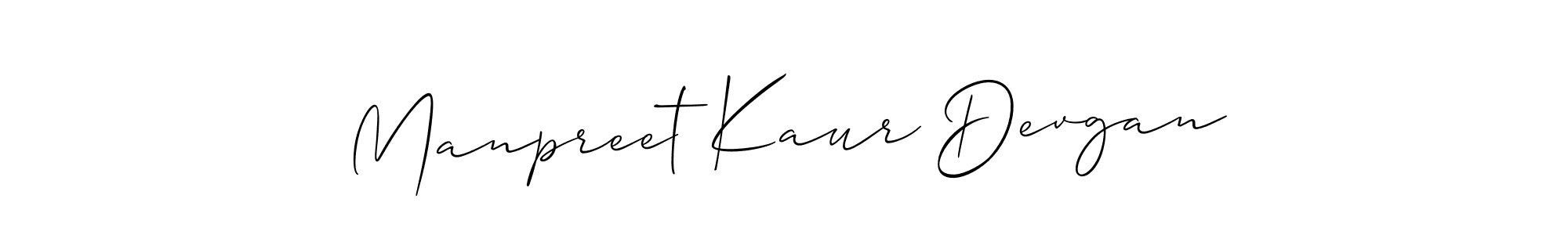 Create a beautiful signature design for name Manpreet Kaur Devgan. With this signature (Allison_Script) fonts, you can make a handwritten signature for free. Manpreet Kaur Devgan signature style 2 images and pictures png