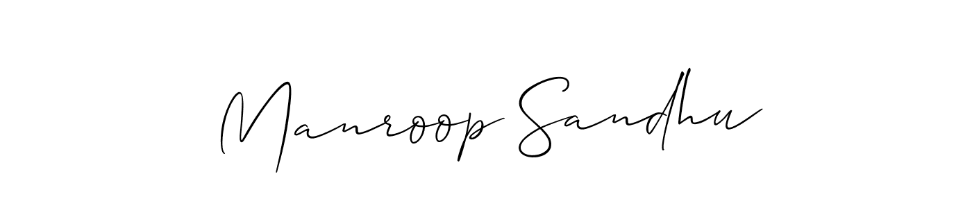 Make a beautiful signature design for name Manroop Sandhu. With this signature (Allison_Script) style, you can create a handwritten signature for free. Manroop Sandhu signature style 2 images and pictures png