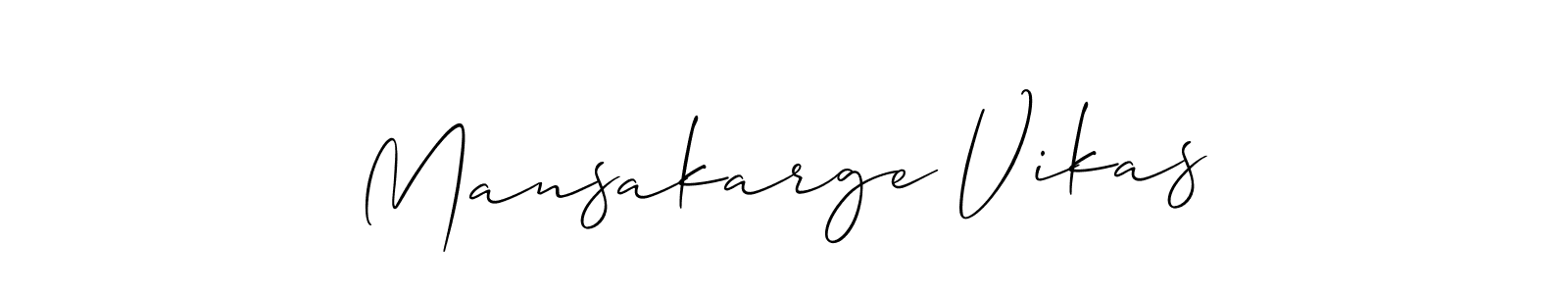 if you are searching for the best signature style for your name Mansakarge Vikas. so please give up your signature search. here we have designed multiple signature styles  using Allison_Script. Mansakarge Vikas signature style 2 images and pictures png