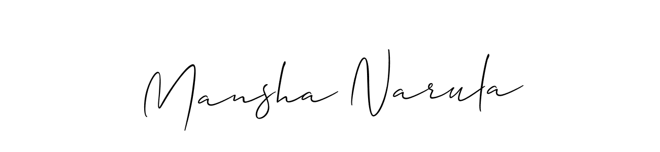 Make a beautiful signature design for name Mansha Narula. With this signature (Allison_Script) style, you can create a handwritten signature for free. Mansha Narula signature style 2 images and pictures png