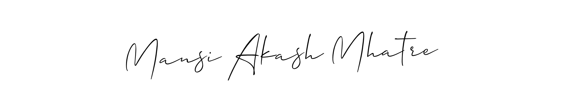 Make a short Mansi Akash Mhatre signature style. Manage your documents anywhere anytime using Allison_Script. Create and add eSignatures, submit forms, share and send files easily. Mansi Akash Mhatre signature style 2 images and pictures png
