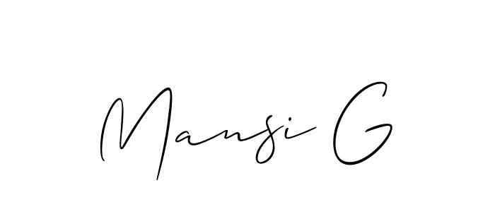 You can use this online signature creator to create a handwritten signature for the name Mansi G. This is the best online autograph maker. Mansi G signature style 2 images and pictures png