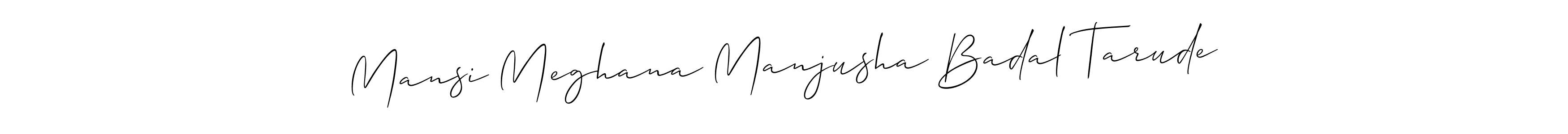 It looks lik you need a new signature style for name Mansi Meghana Manjusha Badal Tarude. Design unique handwritten (Allison_Script) signature with our free signature maker in just a few clicks. Mansi Meghana Manjusha Badal Tarude signature style 2 images and pictures png
