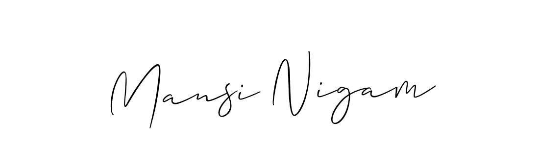 Use a signature maker to create a handwritten signature online. With this signature software, you can design (Allison_Script) your own signature for name Mansi Nigam. Mansi Nigam signature style 2 images and pictures png