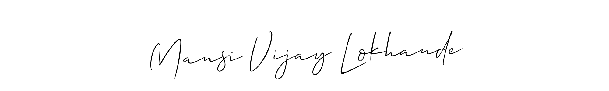 Also You can easily find your signature by using the search form. We will create Mansi Vijay Lokhande name handwritten signature images for you free of cost using Allison_Script sign style. Mansi Vijay Lokhande signature style 2 images and pictures png