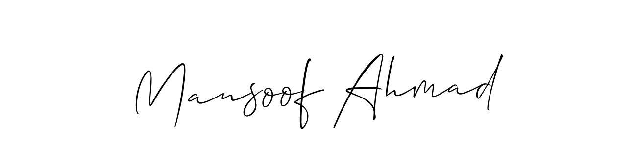 It looks lik you need a new signature style for name Mansoof Ahmad. Design unique handwritten (Allison_Script) signature with our free signature maker in just a few clicks. Mansoof Ahmad signature style 2 images and pictures png