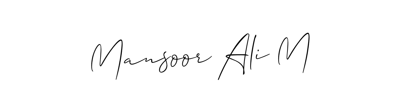 The best way (Allison_Script) to make a short signature is to pick only two or three words in your name. The name Mansoor Ali M include a total of six letters. For converting this name. Mansoor Ali M signature style 2 images and pictures png
