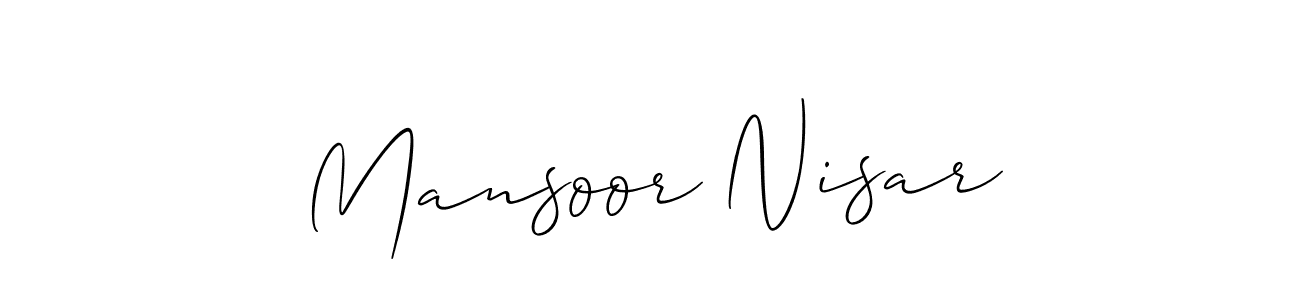 Make a beautiful signature design for name Mansoor Nisar. With this signature (Allison_Script) style, you can create a handwritten signature for free. Mansoor Nisar signature style 2 images and pictures png