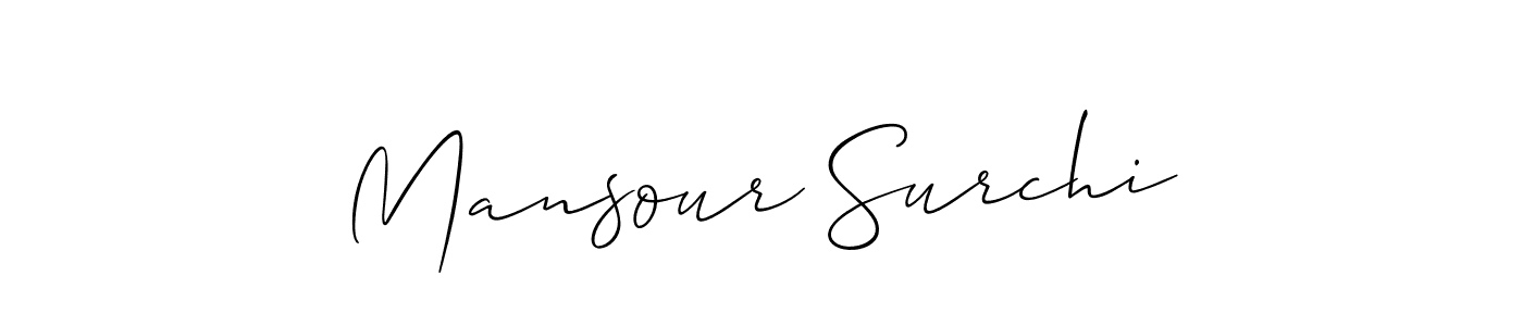 Use a signature maker to create a handwritten signature online. With this signature software, you can design (Allison_Script) your own signature for name Mansour Surchi. Mansour Surchi signature style 2 images and pictures png