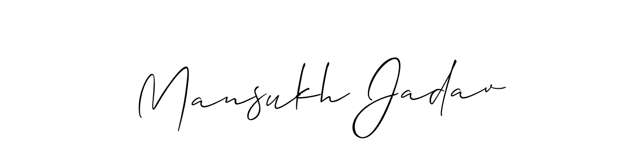 Allison_Script is a professional signature style that is perfect for those who want to add a touch of class to their signature. It is also a great choice for those who want to make their signature more unique. Get Mansukh Jadav name to fancy signature for free. Mansukh Jadav signature style 2 images and pictures png