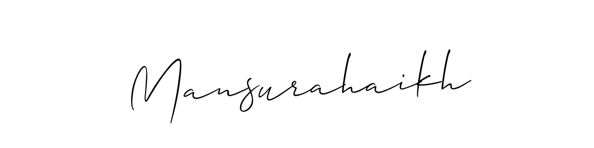 The best way (Allison_Script) to make a short signature is to pick only two or three words in your name. The name Mansurahaikh include a total of six letters. For converting this name. Mansurahaikh signature style 2 images and pictures png