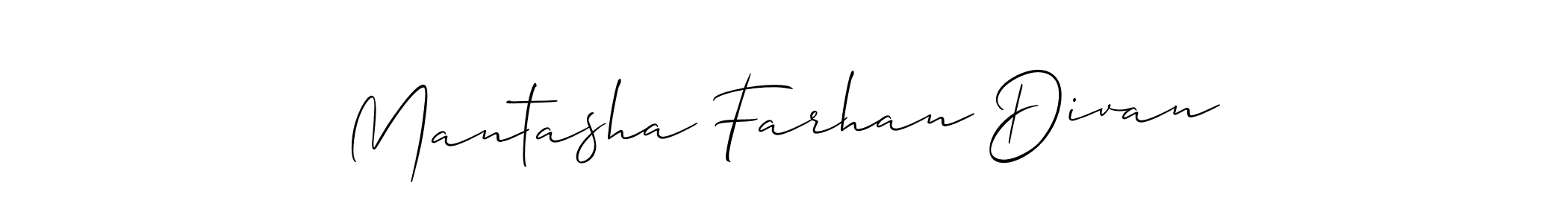 Design your own signature with our free online signature maker. With this signature software, you can create a handwritten (Allison_Script) signature for name Mantasha Farhan Divan. Mantasha Farhan Divan signature style 2 images and pictures png