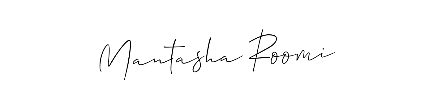 The best way (Allison_Script) to make a short signature is to pick only two or three words in your name. The name Mantasha Roomi include a total of six letters. For converting this name. Mantasha Roomi signature style 2 images and pictures png