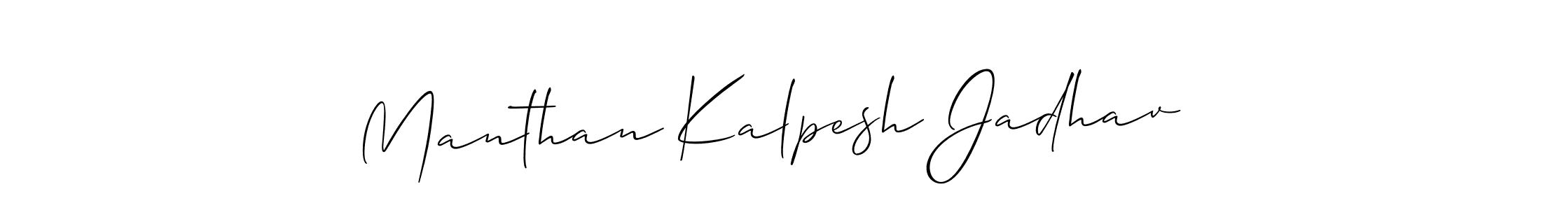 Allison_Script is a professional signature style that is perfect for those who want to add a touch of class to their signature. It is also a great choice for those who want to make their signature more unique. Get Manthan Kalpesh Jadhav name to fancy signature for free. Manthan Kalpesh Jadhav signature style 2 images and pictures png