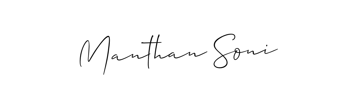 The best way (Allison_Script) to make a short signature is to pick only two or three words in your name. The name Manthan Soni include a total of six letters. For converting this name. Manthan Soni signature style 2 images and pictures png