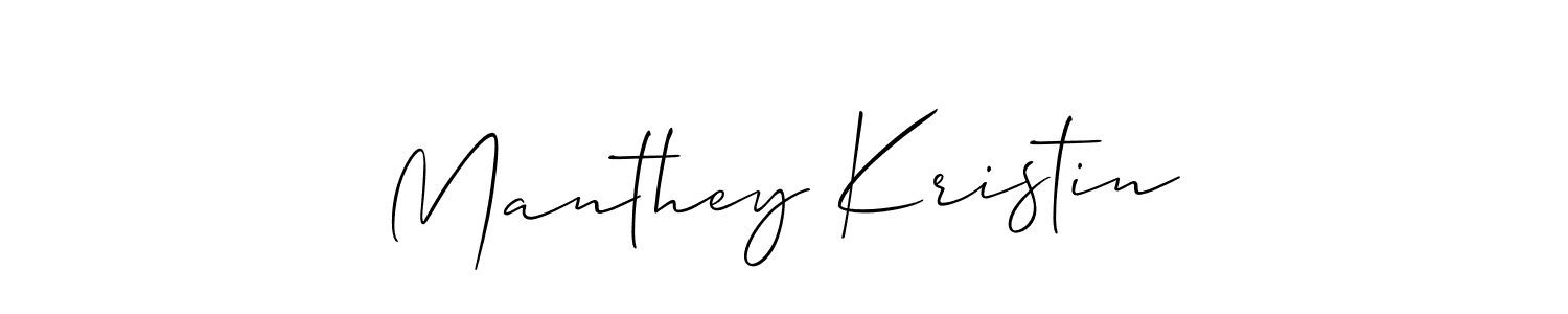 The best way (Allison_Script) to make a short signature is to pick only two or three words in your name. The name Manthey Kristin include a total of six letters. For converting this name. Manthey Kristin signature style 2 images and pictures png