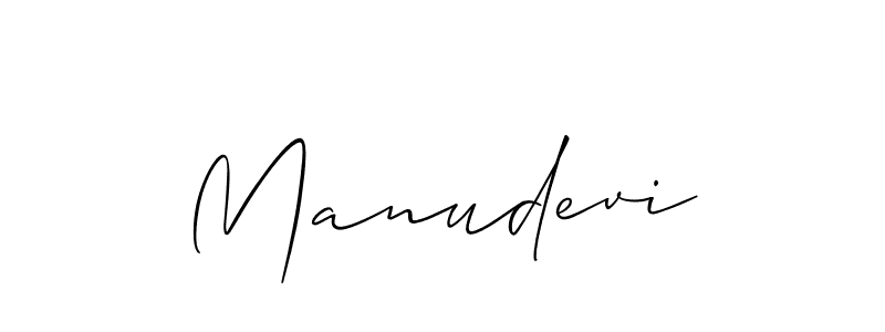 Use a signature maker to create a handwritten signature online. With this signature software, you can design (Allison_Script) your own signature for name Manudevi. Manudevi signature style 2 images and pictures png