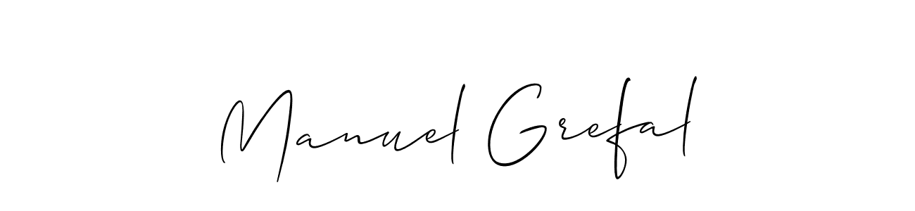 Make a beautiful signature design for name Manuel Grefal. With this signature (Allison_Script) style, you can create a handwritten signature for free. Manuel Grefal signature style 2 images and pictures png