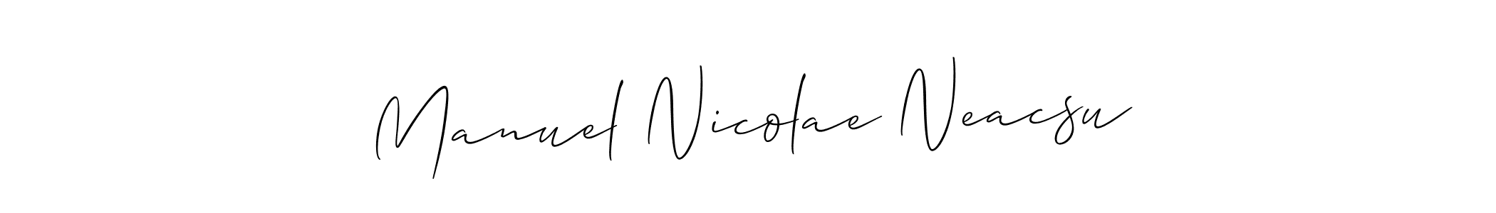The best way (Allison_Script) to make a short signature is to pick only two or three words in your name. The name Manuel Nicolae Neacsu include a total of six letters. For converting this name. Manuel Nicolae Neacsu signature style 2 images and pictures png