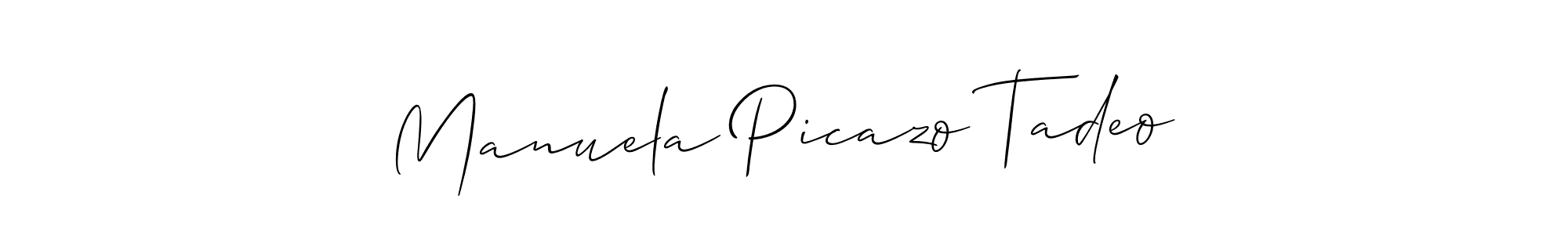 It looks lik you need a new signature style for name Manuela Picazo Tadeo. Design unique handwritten (Allison_Script) signature with our free signature maker in just a few clicks. Manuela Picazo Tadeo signature style 2 images and pictures png