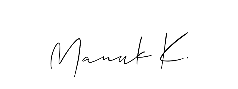 How to make Manuk K. name signature. Use Allison_Script style for creating short signs online. This is the latest handwritten sign. Manuk K. signature style 2 images and pictures png