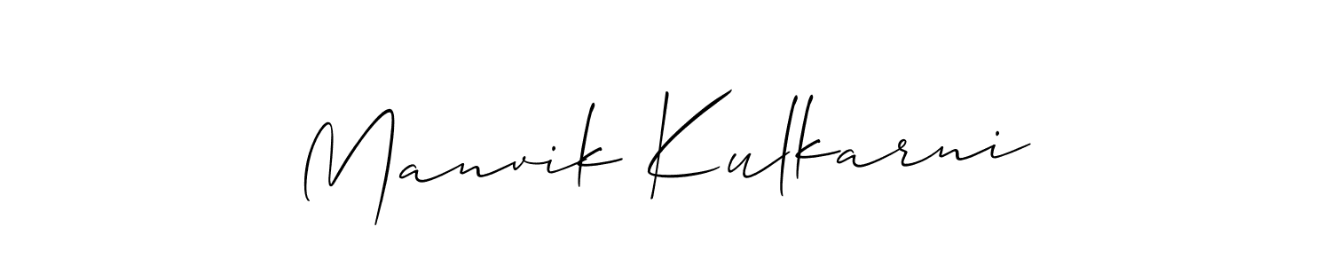 How to make Manvik Kulkarni signature? Allison_Script is a professional autograph style. Create handwritten signature for Manvik Kulkarni name. Manvik Kulkarni signature style 2 images and pictures png