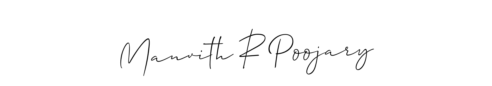 How to make Manvith R Poojary name signature. Use Allison_Script style for creating short signs online. This is the latest handwritten sign. Manvith R Poojary signature style 2 images and pictures png