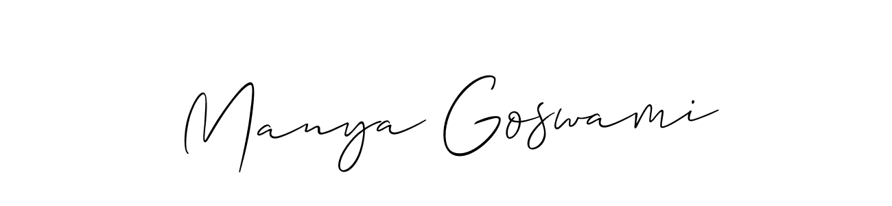 Manya Goswami stylish signature style. Best Handwritten Sign (Allison_Script) for my name. Handwritten Signature Collection Ideas for my name Manya Goswami. Manya Goswami signature style 2 images and pictures png