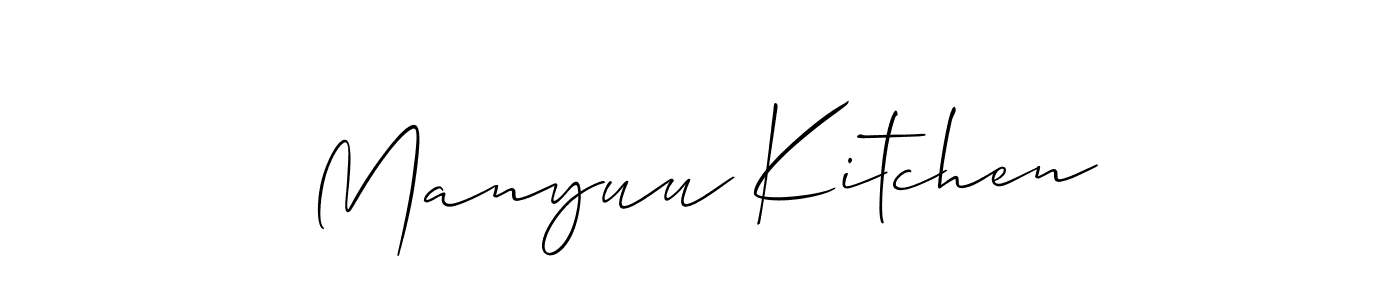 How to make Manyuu Kitchen name signature. Use Allison_Script style for creating short signs online. This is the latest handwritten sign. Manyuu Kitchen signature style 2 images and pictures png