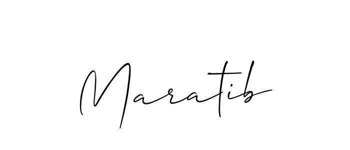 The best way (Allison_Script) to make a short signature is to pick only two or three words in your name. The name Maratib include a total of six letters. For converting this name. Maratib signature style 2 images and pictures png