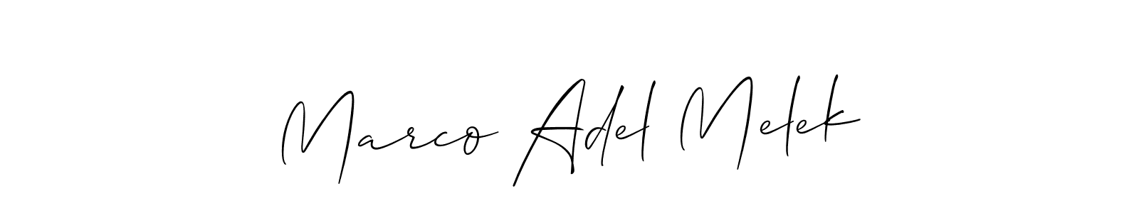 The best way (Allison_Script) to make a short signature is to pick only two or three words in your name. The name Marco Adel Melek include a total of six letters. For converting this name. Marco Adel Melek signature style 2 images and pictures png