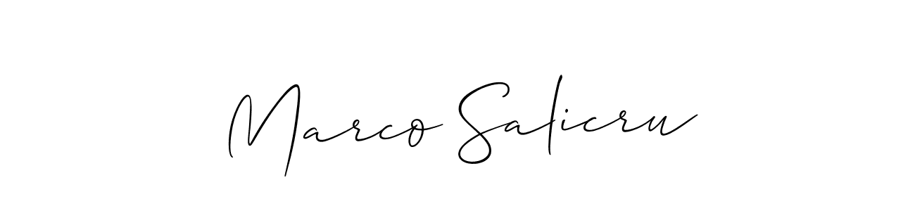 Also we have Marco Salicru name is the best signature style. Create professional handwritten signature collection using Allison_Script autograph style. Marco Salicru signature style 2 images and pictures png