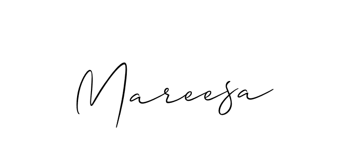 The best way (Allison_Script) to make a short signature is to pick only two or three words in your name. The name Mareesa include a total of six letters. For converting this name. Mareesa signature style 2 images and pictures png