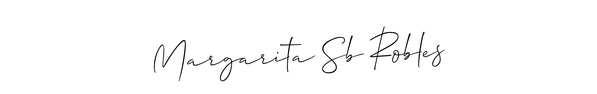 The best way (Allison_Script) to make a short signature is to pick only two or three words in your name. The name Margarita Sb Robles include a total of six letters. For converting this name. Margarita Sb Robles signature style 2 images and pictures png