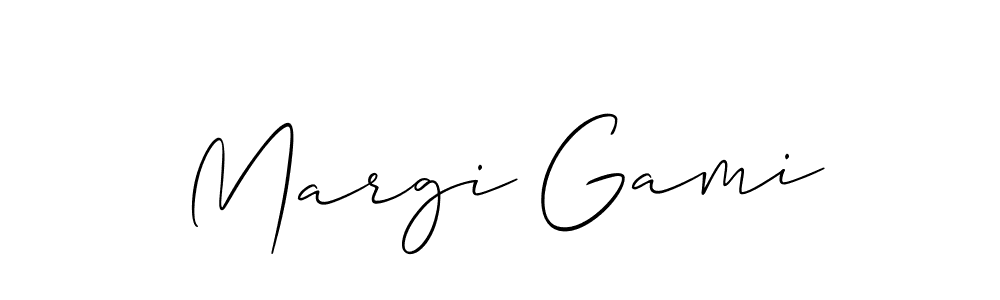 Create a beautiful signature design for name Margi Gami. With this signature (Allison_Script) fonts, you can make a handwritten signature for free. Margi Gami signature style 2 images and pictures png