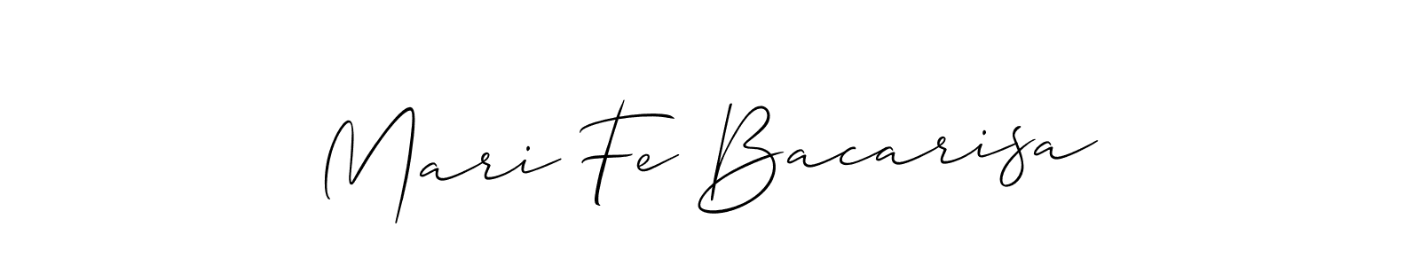 The best way (Allison_Script) to make a short signature is to pick only two or three words in your name. The name Mari Fe Bacarisa include a total of six letters. For converting this name. Mari Fe Bacarisa signature style 2 images and pictures png