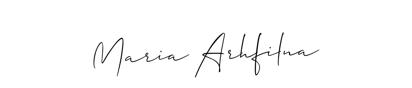 Make a short Maria Arhfilna signature style. Manage your documents anywhere anytime using Allison_Script. Create and add eSignatures, submit forms, share and send files easily. Maria Arhfilna signature style 2 images and pictures png