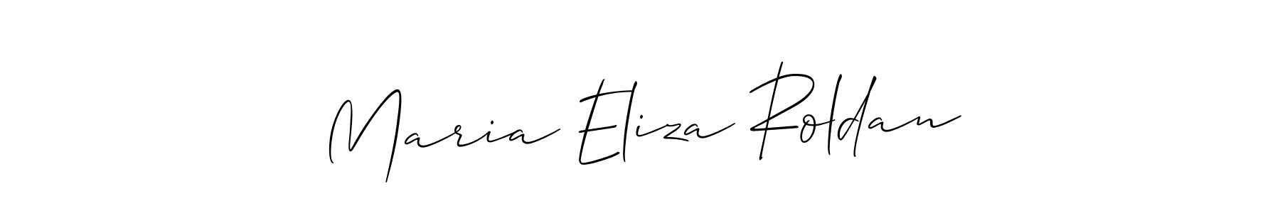 The best way (Allison_Script) to make a short signature is to pick only two or three words in your name. The name Maria Eliza Roldan include a total of six letters. For converting this name. Maria Eliza Roldan signature style 2 images and pictures png