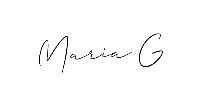 The best way (Allison_Script) to make a short signature is to pick only two or three words in your name. The name Maria G include a total of six letters. For converting this name. Maria G signature style 2 images and pictures png